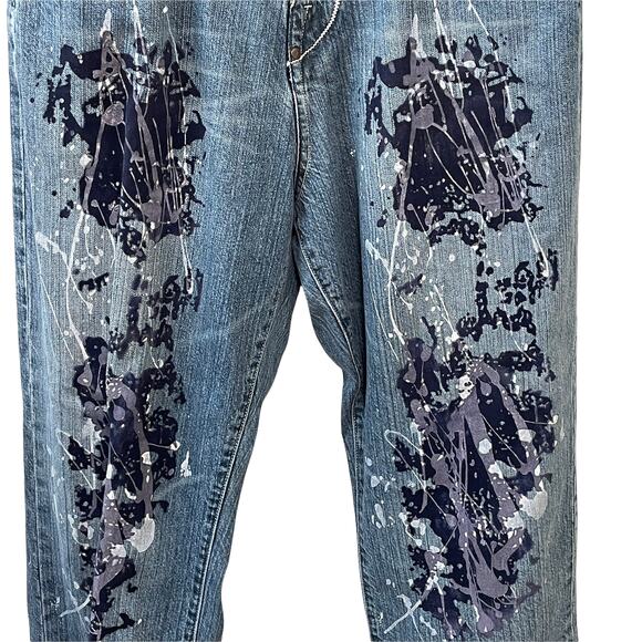 Akademiks Paint Splatter Jeans Mens Size 32 Relaxed Fit Medium Wash Casual - Picture 3 of 13